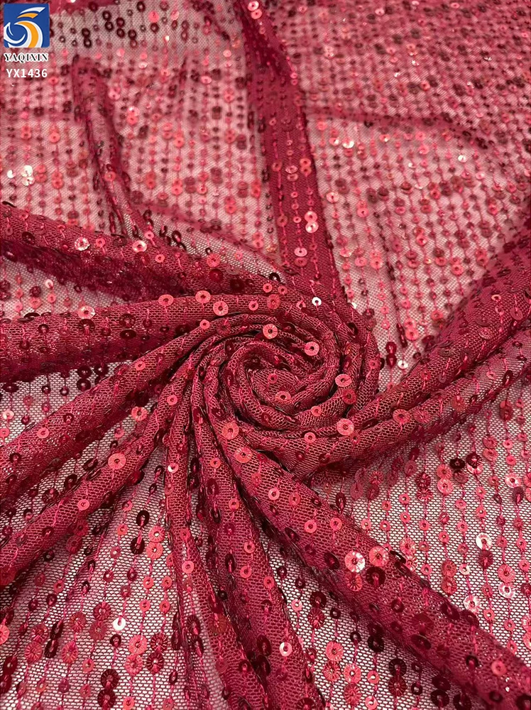 YX1436 140cm 200gsm Wholesale Royal Blue Sparkle Sequin Tulle Net Fabric for Bridal Wear Stage Dress and Fashion Garments - 图片 3