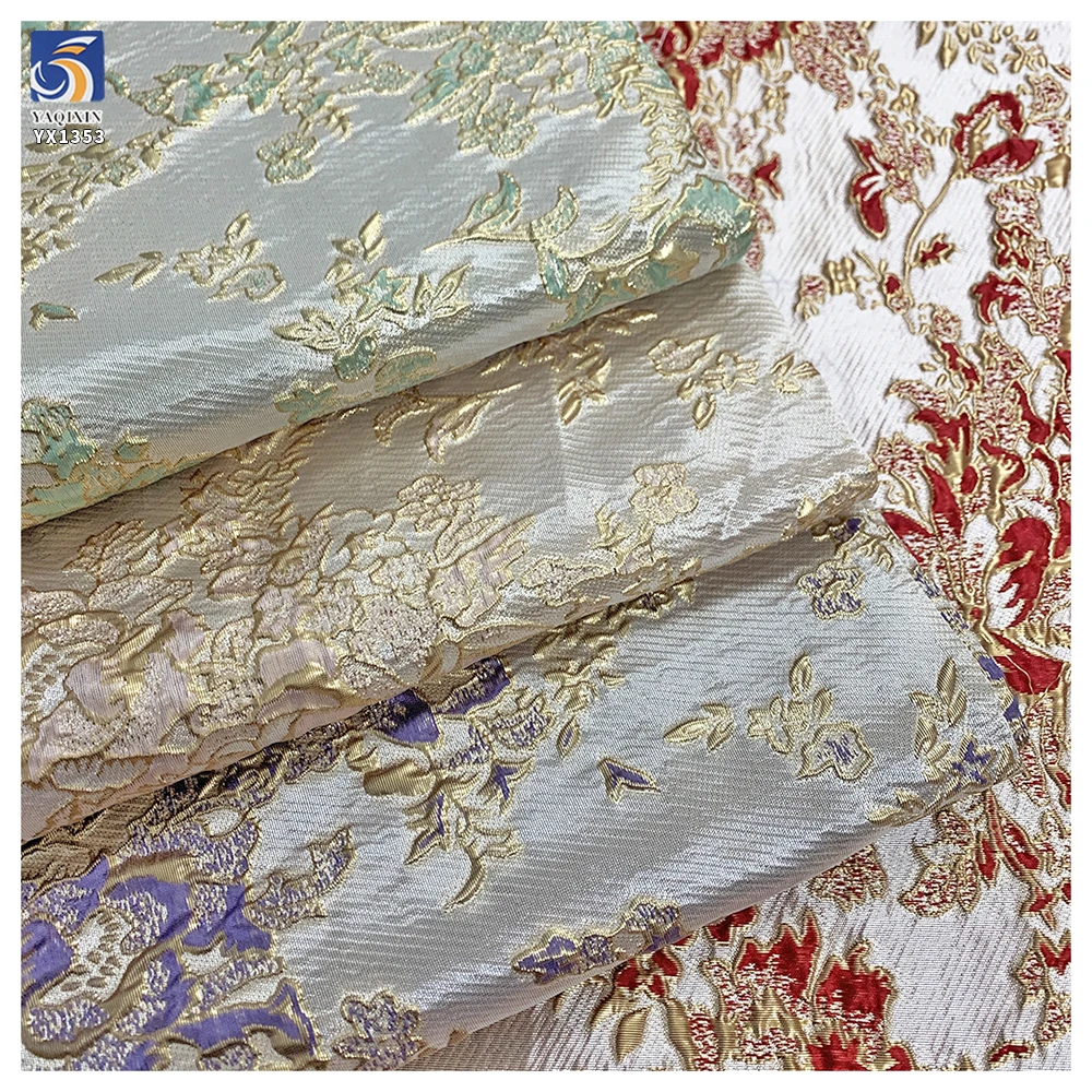 YX1353 China Supplier Custom Golden 3D Embossed Lurex Brocade Fabric for Women Dress Luxurious Brocade Fabrics Textile - 图片 2