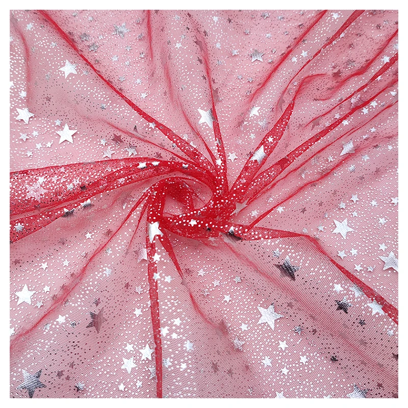 Independence Day Christmas Holiday Tulle Fabric for Party Dress Polyester Star Polka Dot Foil Print Tulle Mesh Fabric - 图片 4