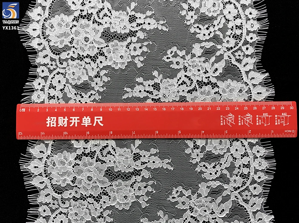 YX1361 35CM*300CM High Quality Pure White French Bride Romance Wedding Dress Embroidered Eyelash Lace Fabric Textile - 图片 5