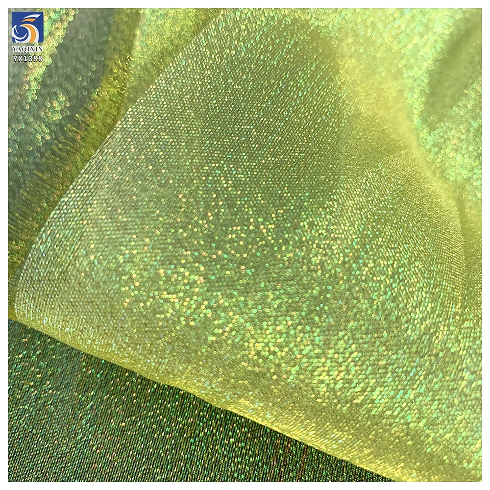 YX1388 45g Top Quality Colorful Rainbow Holographic Transparent Organza Fabric for Clothing Polyester Stiff Organza Fabric - 图片 6