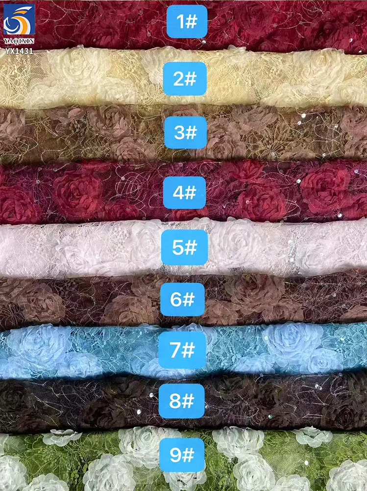 YX1431 New Arrival 2026 Luxury 3D Flower Chantilly Lace Fabric Sequin Embroidery Tulle Fabric 130cm Evening Dress Wholesale - 图片 4