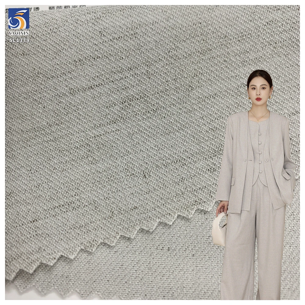 SL1379 270g 70% Polyester 15% Cellulose 7% Lyocell 3% Worsted Wool 5% Spandex Blend TR Heather Gray Stretch Fabric for Suit