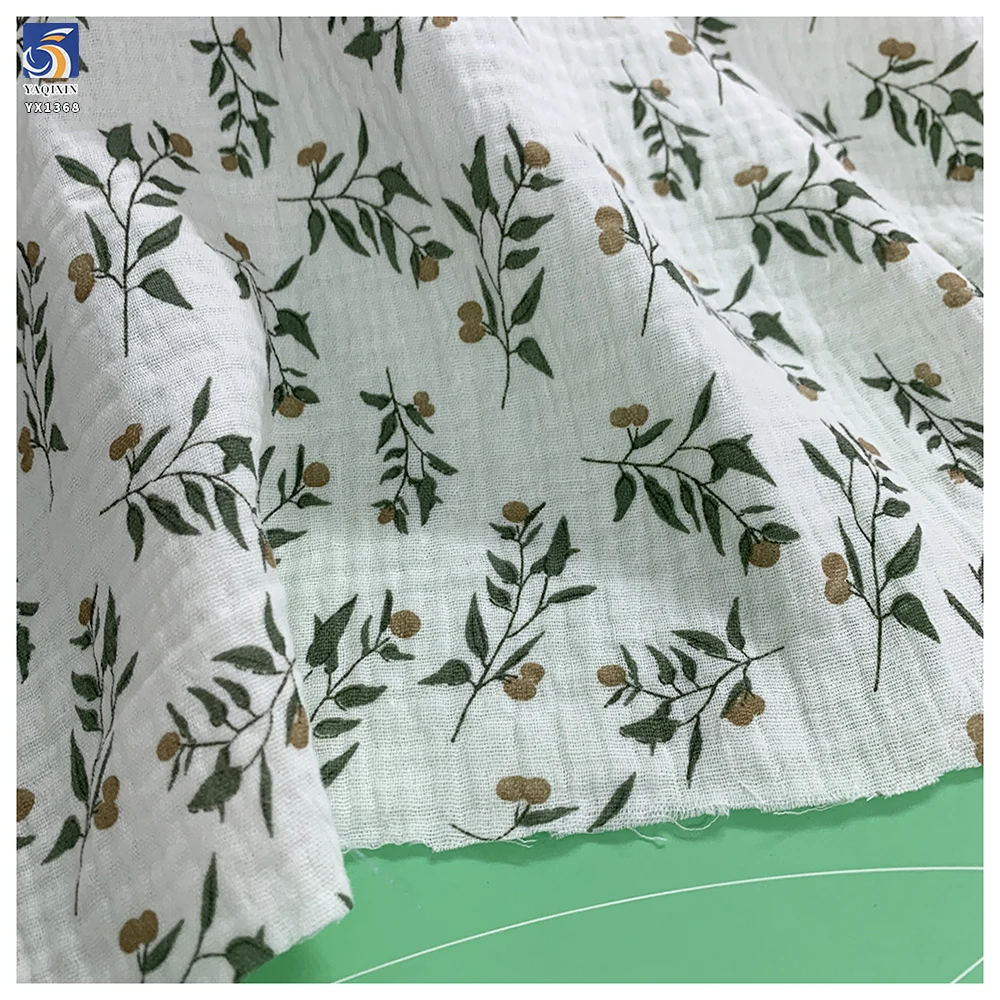 YX1368 120gsm Breathable Comfortable Crinkled 100% Cotton Double Crepe Muslin Fabric Bibs Clothes Baby Printed Cotton Fabric - 图片 3