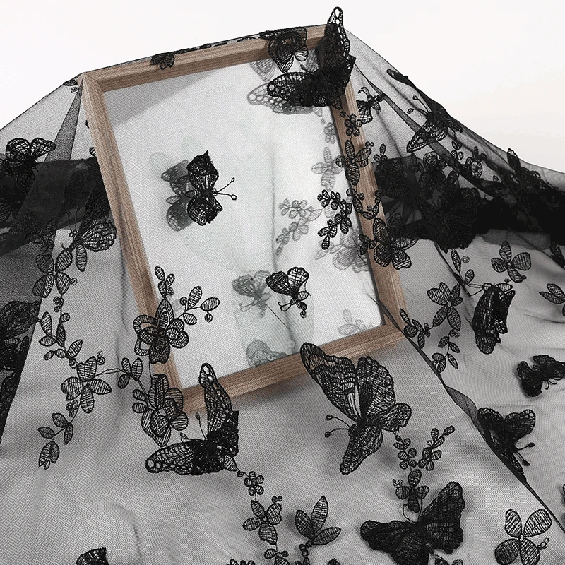 CXT004-2 High End Embroidery Fabric 100% Polyester Tulle Lace 3D Large Butterfly Embroidery Fabric - 图片 5