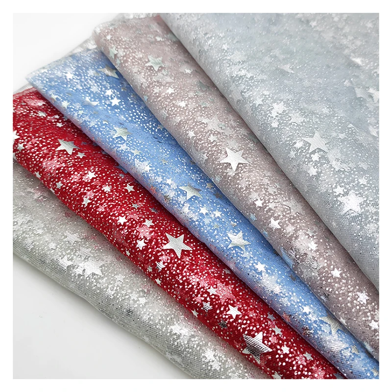 Independence Day Christmas Holiday Tulle Fabric for Party Dress Polyester Star Polka Dot Foil Print Tulle Mesh Fabric