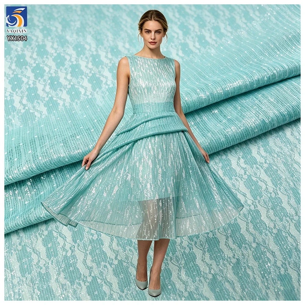 YX1504 Wholesale 100% Polyester Sequin Lace Fabric 180gsm Non Stretch 3mm Transparent Sequin Fabric for Dress Shirt