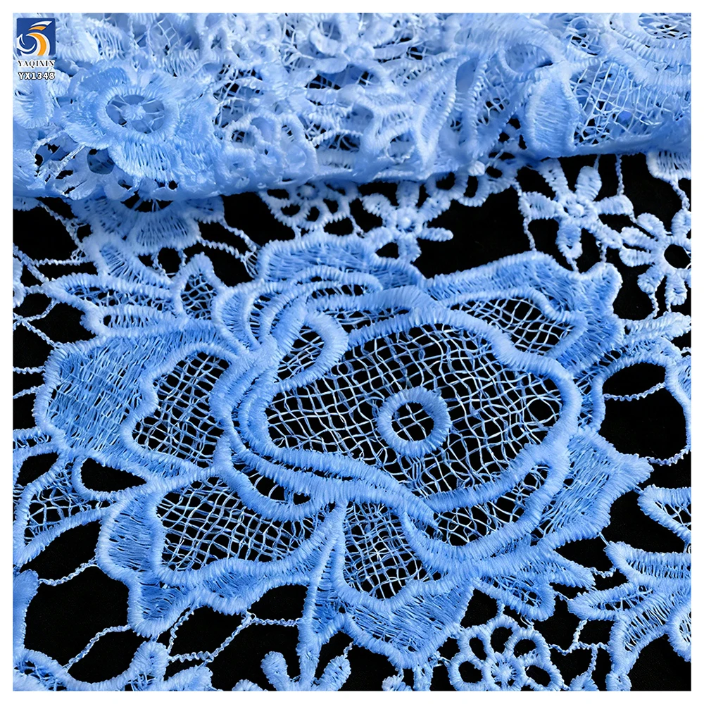 YX1348 Hot Selling Hollow Embroidery Large Flowers Dark Red Water-Soluble Lace Fabric 100% Polyester Milk Silk Lace Fabric - 图片 3