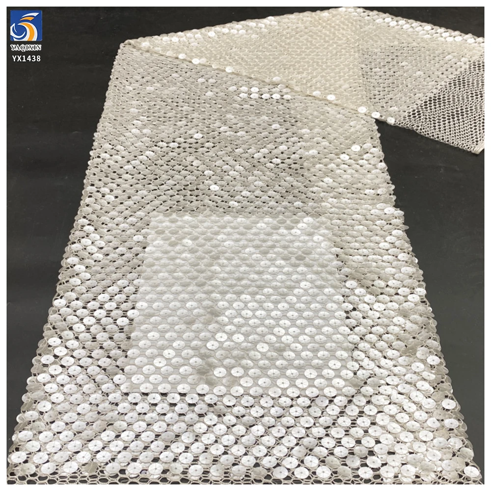 YX1438 300gsm Premium 10mm Round Sequins Mesh Fabric Glitter Net Tulle for Bridal Wedding Dress Evening & Party Wear Fabric - 图片 2