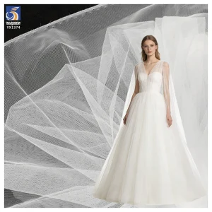 YX1374 Minimum Order 1 Yard Glossy Polyester Stiff Mesh Fabric Pure White Knitted Tulle Fabric for Dress Wedding