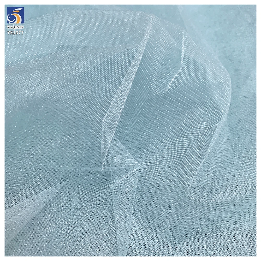 YX1377 China Wholesale Stiff Feel Polyester Glossy Knit Sky Blue Tulle Fabric Mesh Fabric Textile for Clothing Dresses - 图片 3