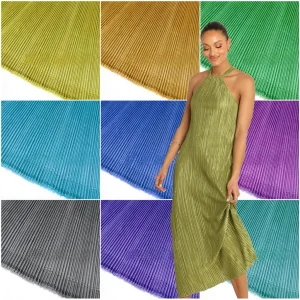 YX929-1 Multicolor Custom Designs Satin Pleated Dress Apparel Fabric Woven Soft 100 Polyester Elastic Satin Pleated Fabric