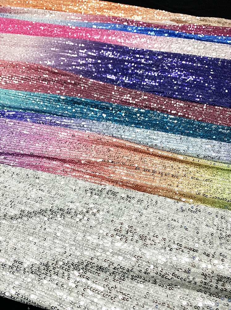 Latest 2024 Digital Print Rainbow Gradient Ombre Sequin Fabric Mesh Stripe Embroidery Glitter Sequin Fabric - 图片 4