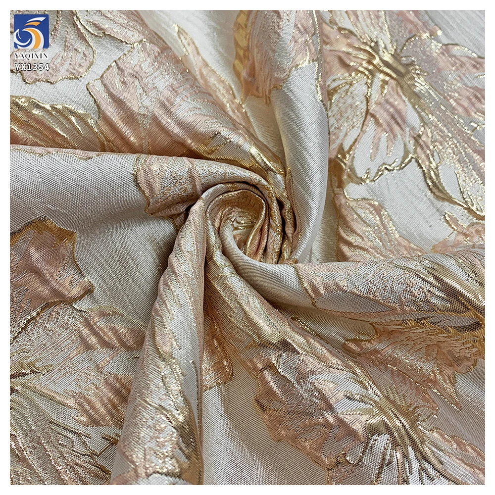 YX1354 High Quality 100 Polyester Soft Jacquard Chiffon Brocade Fabric With Flowers Two-Tone Gold Thread Brocade - 图片 5