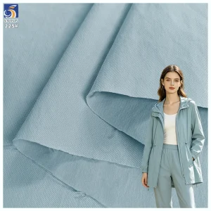 Y-225 New Spring Arrivals Custom 145g Light Grey Blue 100% Polyester Cavalry Fine Twill Fabric for Windbreaker Jacket