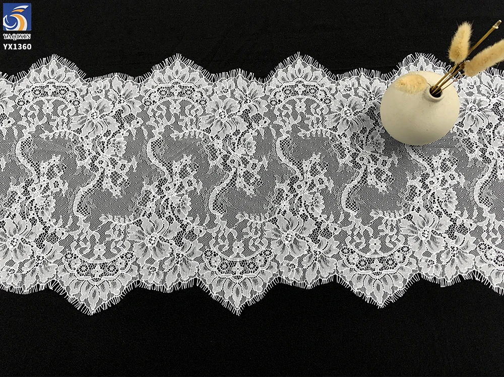 YX1360 Minimum Order of 1 Piece 35CM*300CM White Polyester Mesh Eyelash Lace Fabric for Middle Eastern Wedding Dress Trim - 图片 4