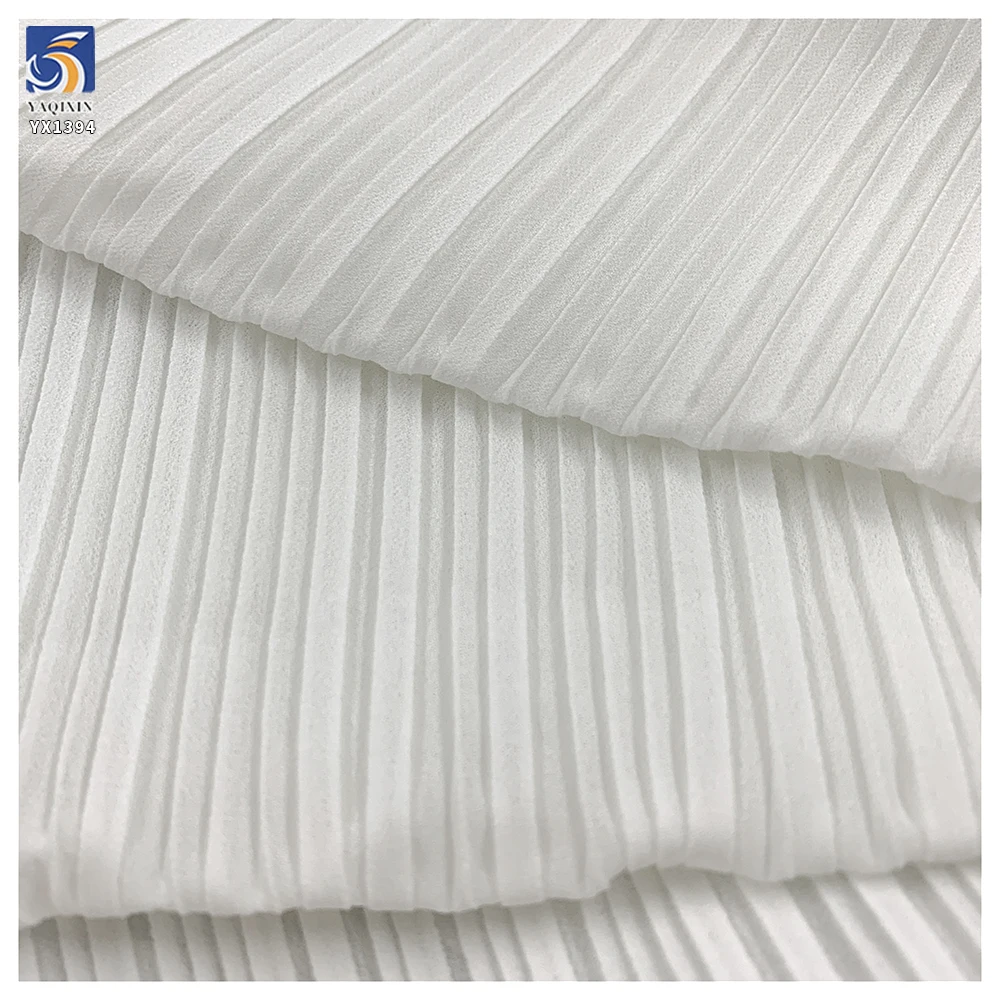 YX1394 New Product Launch 2026 Style 100% Polyester Off-White Pearl Chiffon Pleated Fabric for Garments Dress - 图片 6
