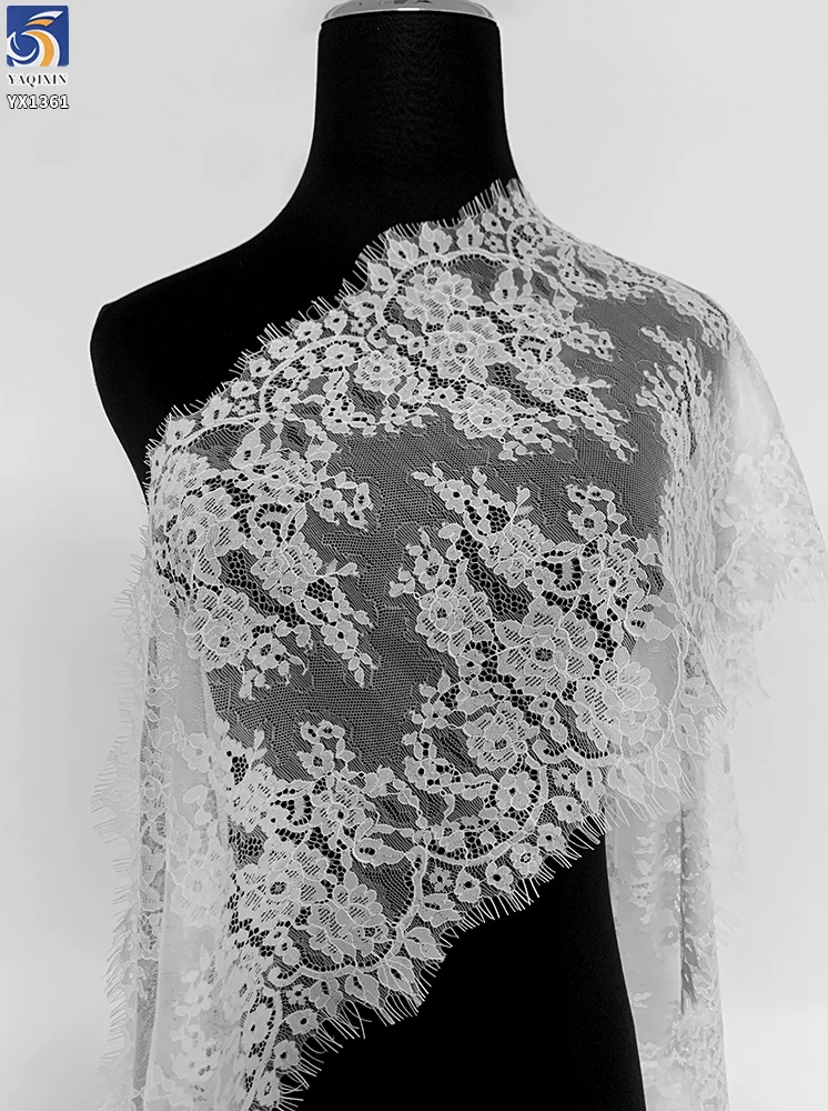YX1361 35CM*300CM High Quality Pure White French Bride Romance Wedding Dress Embroidered Eyelash Lace Fabric Textile - 图片 2