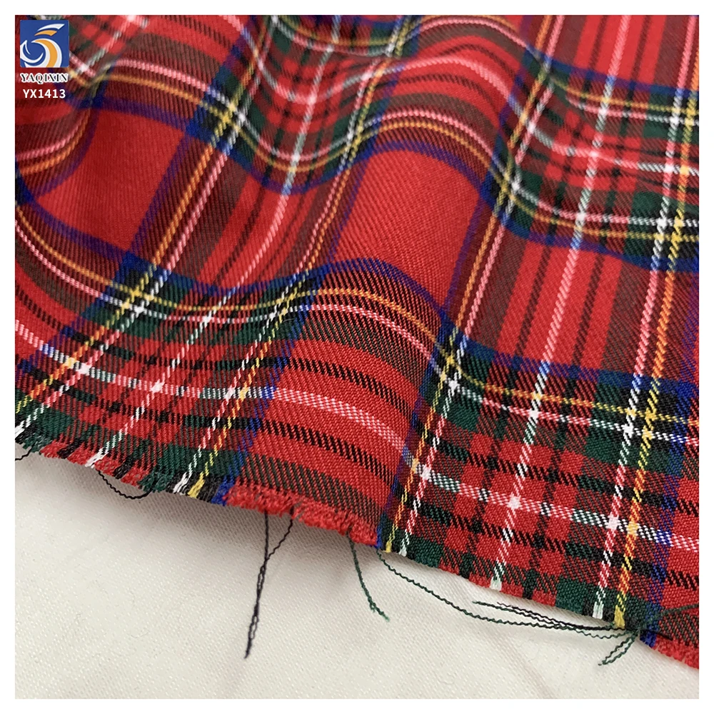 YX1413 China Good Quality Woven TR Suit Fabric Cotton Polyester Red Plaid Yarn Dyed Fabric for Pleated Skirt Dress - 图片 4