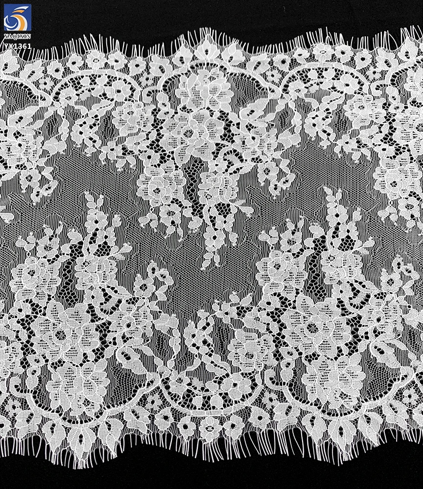 YX1361 35CM*300CM High Quality Pure White French Bride Romance Wedding Dress Embroidered Eyelash Lace Fabric Textile - 图片 3