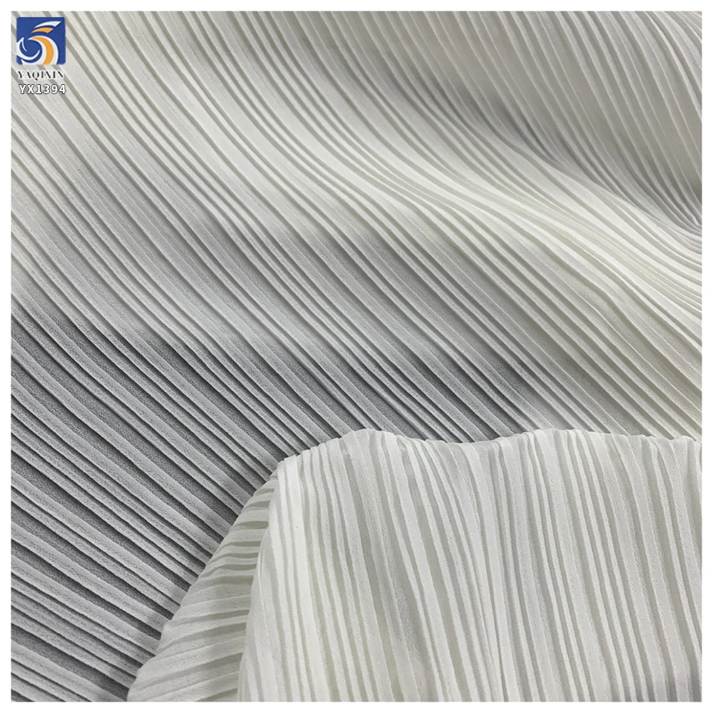 YX1394 New Product Launch 2026 Style 100% Polyester Off-White Pearl Chiffon Pleated Fabric for Garments Dress - 图片 4