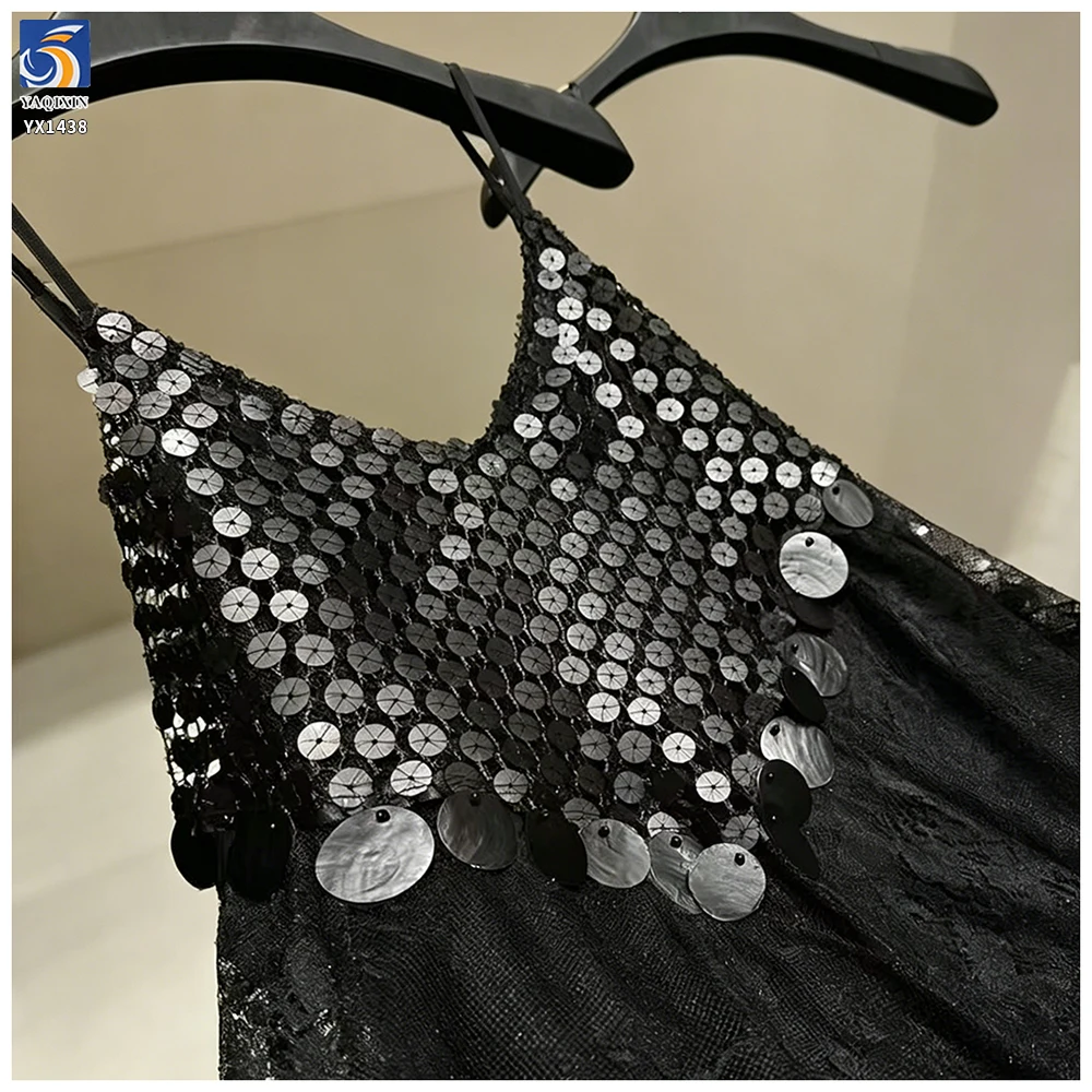 YX1438 300gsm Premium 10mm Round Sequins Mesh Fabric Glitter Net Tulle for Bridal Wedding Dress Evening & Party Wear Fabric - 图片 5