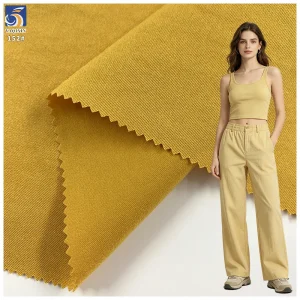 Y-152 Low MOQ 165g Cotton Like 100% Polyester Sand Washed Mustard Fine Mini Twill Fabric 150cm for Womens Apparel