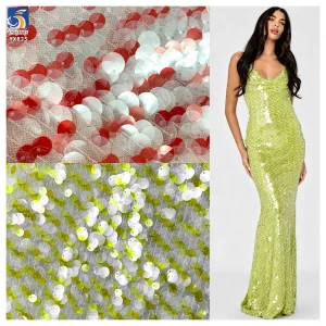 YX835 Customized 300gsm 9mm and 12mm Two-Color Sequin Mesh Lace Fabric for Women's Fashion Dress Sequins Fabrics