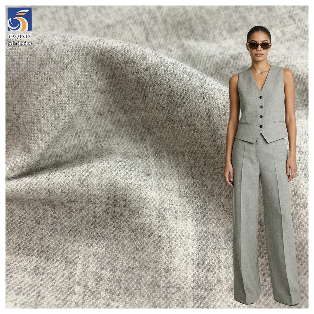 SL1319 280g Wholesale 65% Cotton 30% Polyester 5% Spandex Gray Brushed Stretch Suit Fabric Woman Suit Pant Stretch Fabric