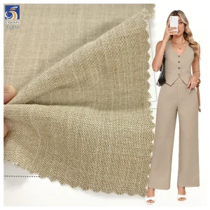SL1373 220gsm Top Quality 45% Cellulose 50% Polyester 5% Spandex Blend Stretch Fabric Khaki Stretch Suit Pants Fabrics