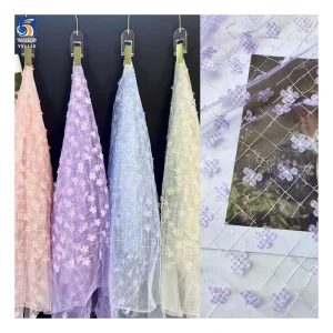 YX1110 New Fashion 2026 Design Checkered Embroidered Tulle Fabric With 3D Florals 3D Mesh Fabric for Short Skirts