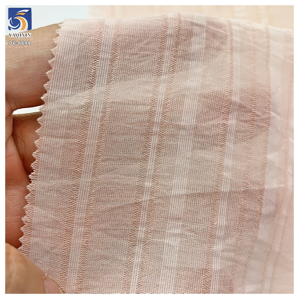 DV-6699 100g Light Pink Nylon Blend Breathable Soft Silky Lightweight Dress Vertical Stripe Fabric for Women's Summer Wear - 图片 3