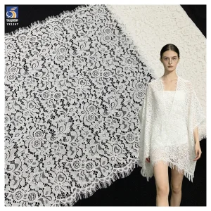 YX1367 250gsm 60CM*300CM 70% Cotton 30% Nylon High Quality Eyelash Lace Fabric Embroidered Eyelash Lace for Garment