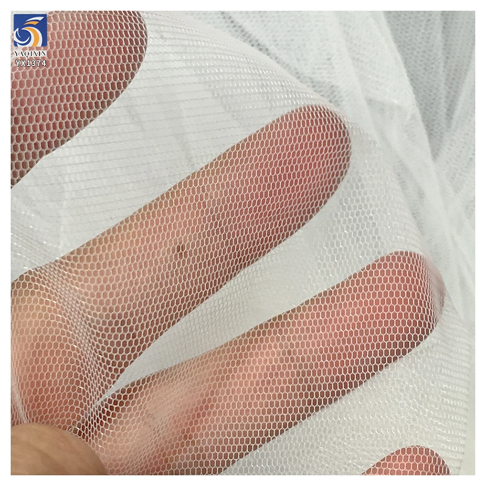 YX1374 Minimum Order 1 Yard Glossy Polyester Stiff Mesh Fabric Pure White Knitted Tulle Fabric for Dress Wedding - 图片 6