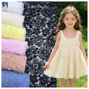 YX1426 3D Daisy Flower Tulle Embroidery Fabric Mesh 135cm New Style Girls Princess Puffy Dress Party Gown Textile Factory Direct