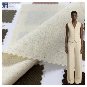 SL-1866 Beige 170gsm Cavalry Twill Polyester Linen Spandex Stretch Fabric Comfort Stretch Twill Fabric for Womens Career Suit