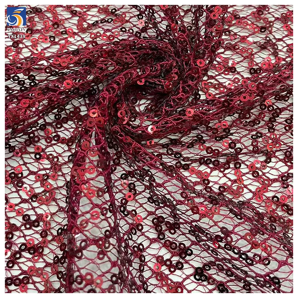 YX1439 300gsm Luxury 3mm Sequin Mesh Fabric Golden Glitter Net Tulle for Bridal Evening Dress Party Wear Fashion Apparel - 图片 4