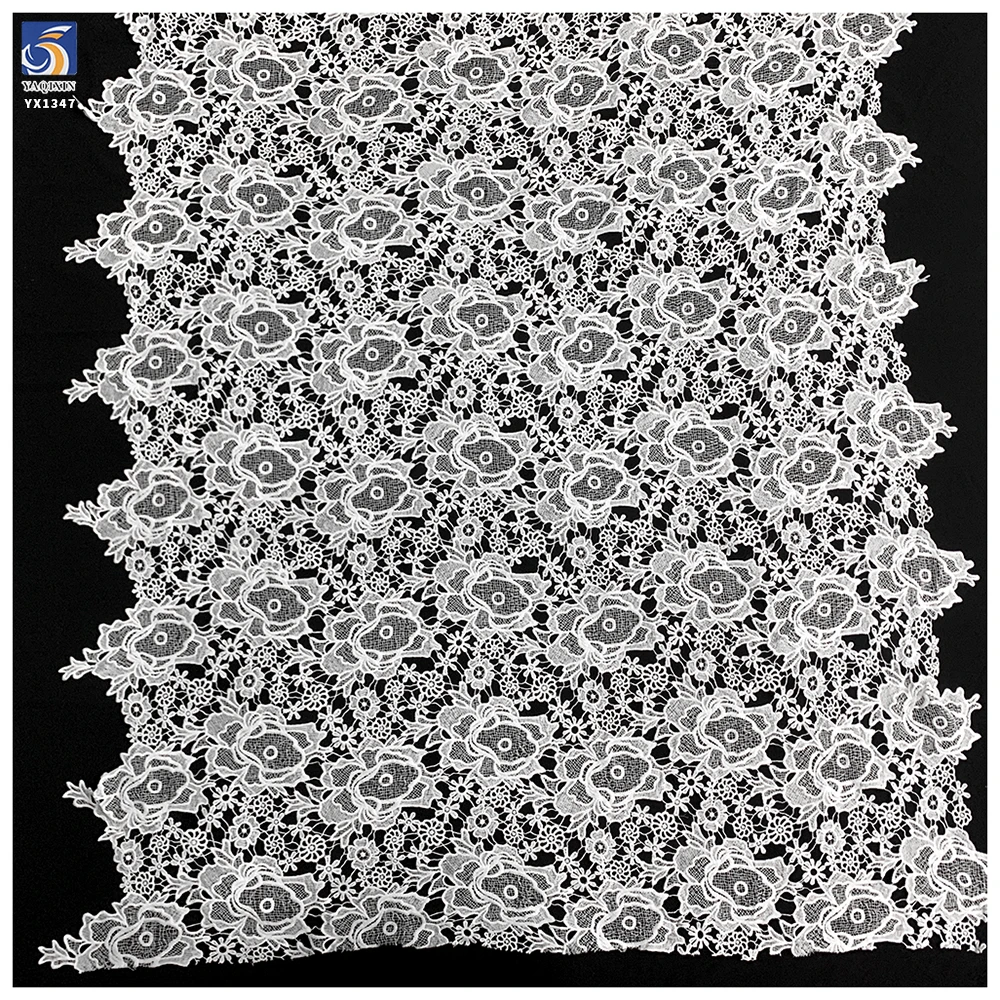 YX1348 Hot Selling Hollow Embroidery Large Flowers Dark Red Water-Soluble Lace Fabric 100% Polyester Milk Silk Lace Fabric - 图片 5