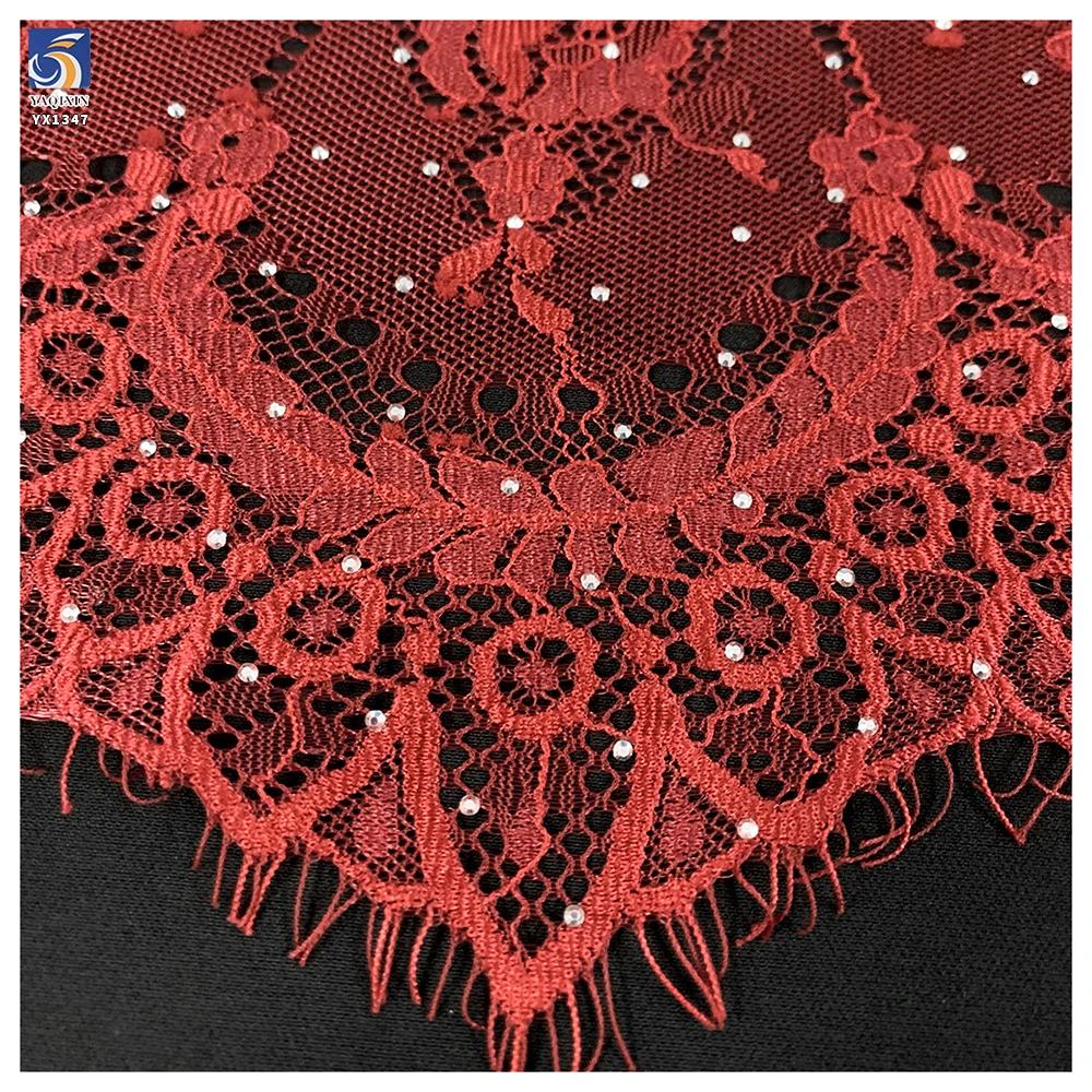 YX1347 2026 Chinese New Year Red Lace Fabric With 3D Shiny Stones Tulle Embroidered Eyelash Lace Fabric for Clothing - 图片 5