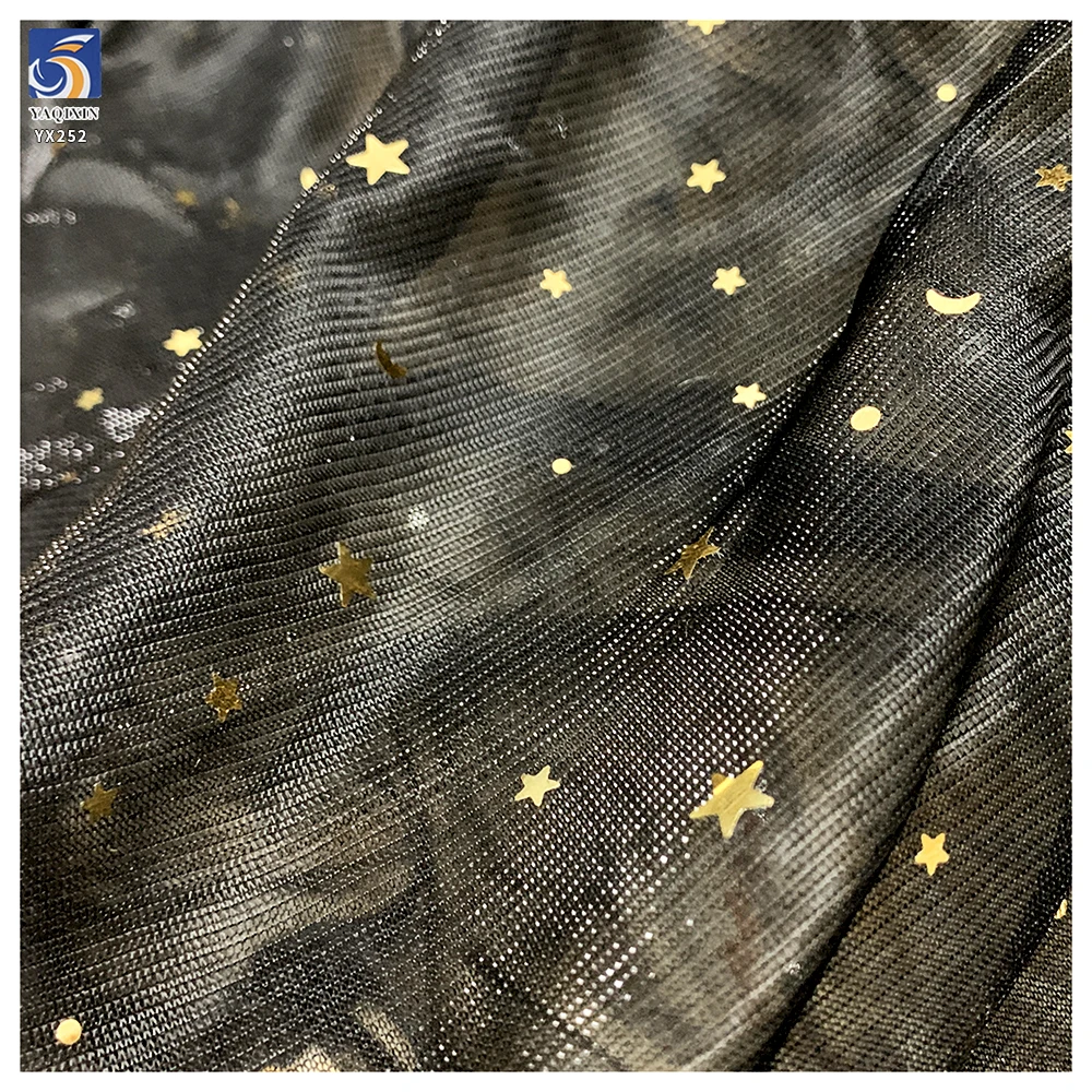 YX252 Luxurious New Design 100%Polyester Rib Knitted Glitter Lurex Fabric With Star and Moon Sequin Embroidery - 图片 4