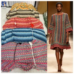 YX1446 Wholesale 300gsm Polyester Sequin Knit Jacquard Fabric Colorful Ethnic Geometric Pattern for Kaftan Dress