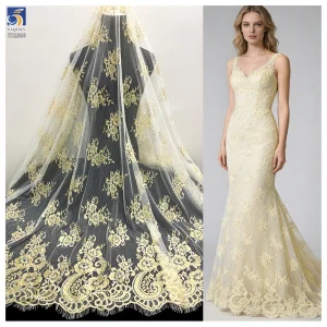 YX1336 3m*1.5m New Product Launch 2026 Eyelash Lace Fabric Gold Thread Mesh Tulle Lace Embroidered Fabric for Garment