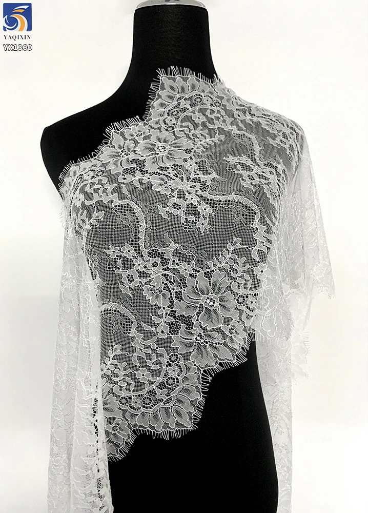 YX1360 Minimum Order of 1 Piece 35CM*300CM White Polyester Mesh Eyelash Lace Fabric for Middle Eastern Wedding Dress Trim - 图片 3
