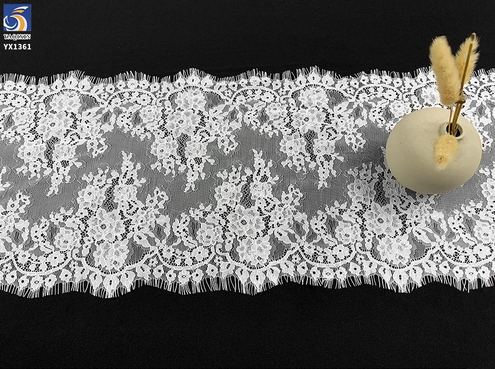 YX1361 35CM*300CM High Quality Pure White French Bride Romance Wedding Dress Embroidered Eyelash Lace Fabric Textile - 图片 4
