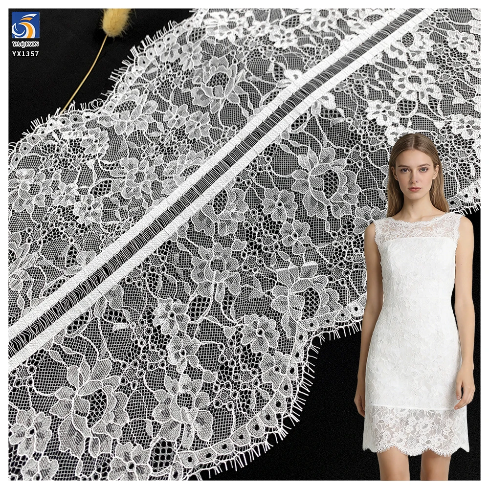YX1357 26CM*150CM Eyelash Lace Fabric for Dress Trimmings Garments Custom Dyed Design Embroidered Eyelash Lace Fabrics