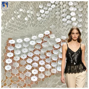 YX1438 300gsm Premium 10mm Round Sequins Mesh Fabric Glitter Net Tulle for Bridal Wedding Dress Evening & Party Wear Fabric