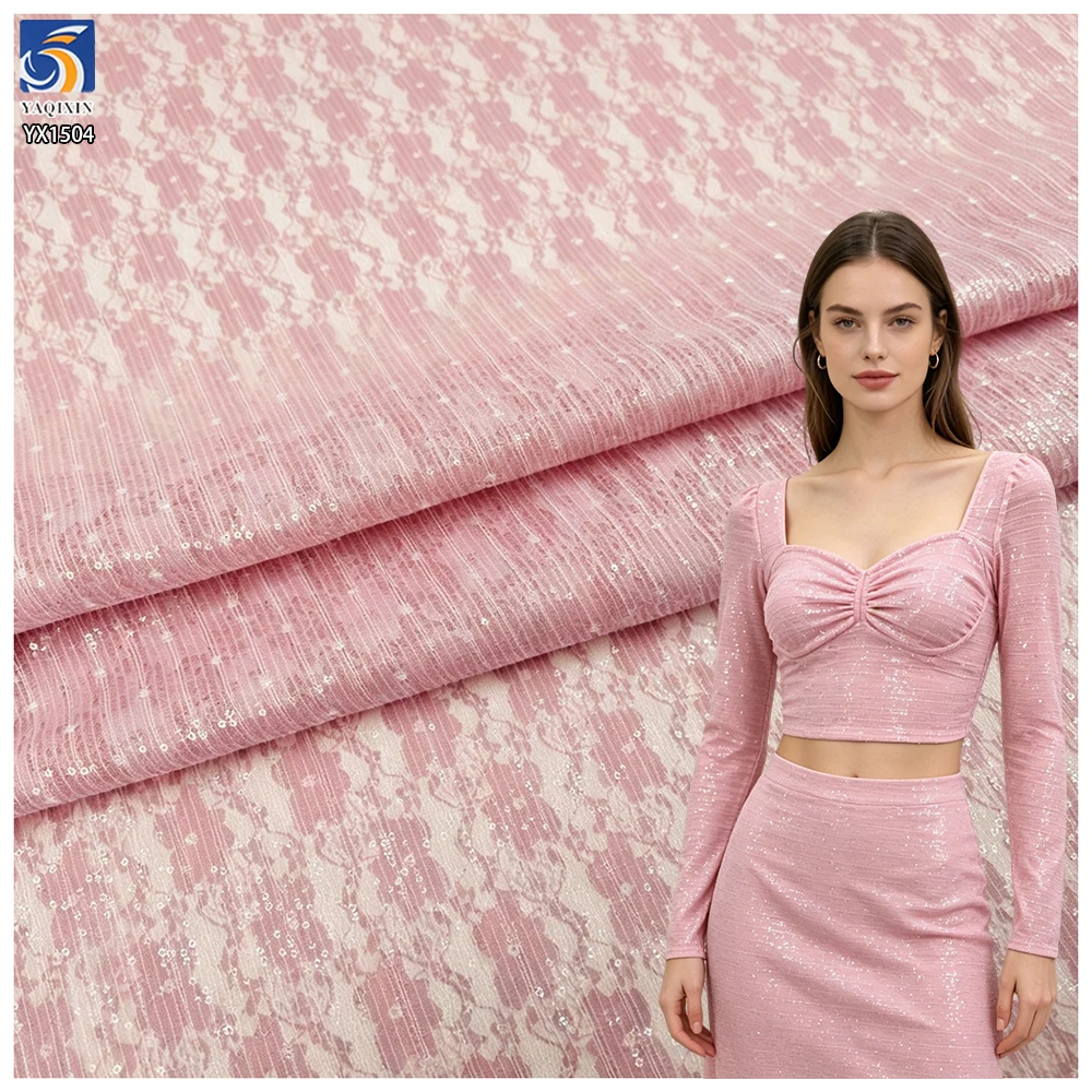 YX1504 Wholesale 100% Polyester Sequin Lace Fabric 180gsm Non Stretch 3mm Transparent Sequin Fabric for Dress Shirt - 图片 6