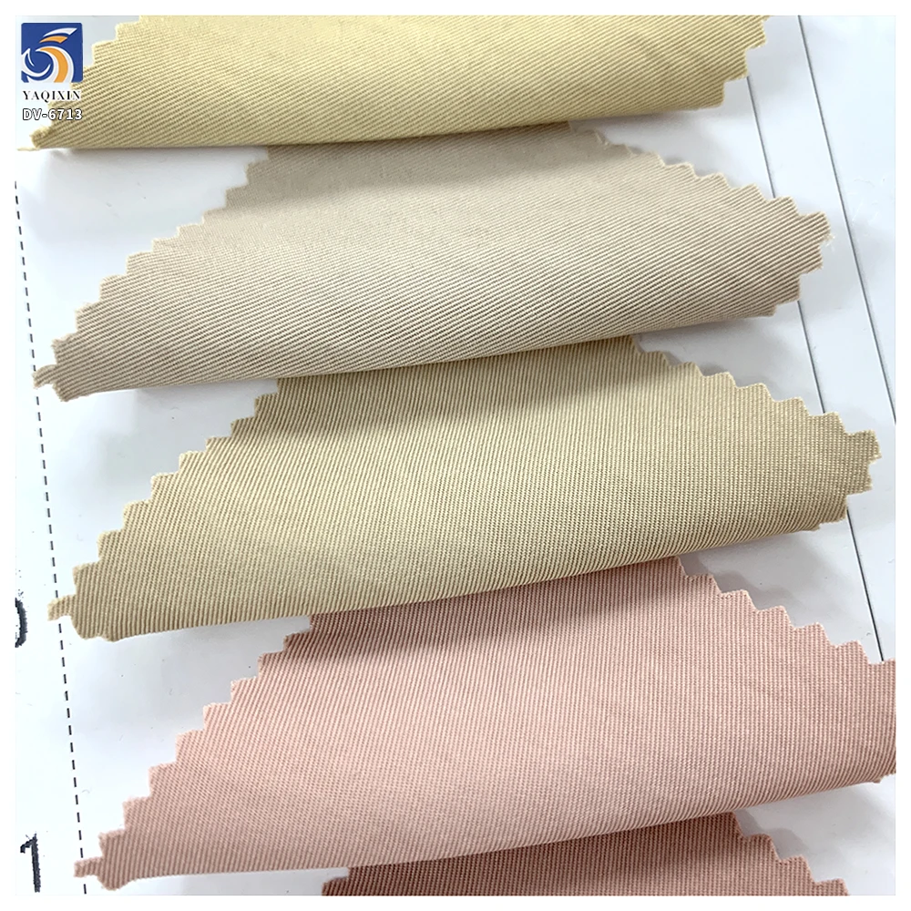DV-6713 Factory Direct Low MOQ 155g 100% Polyester Light Khaki Fine Twill Fabric 150cm for Ladies Casual Pants - 图片 4