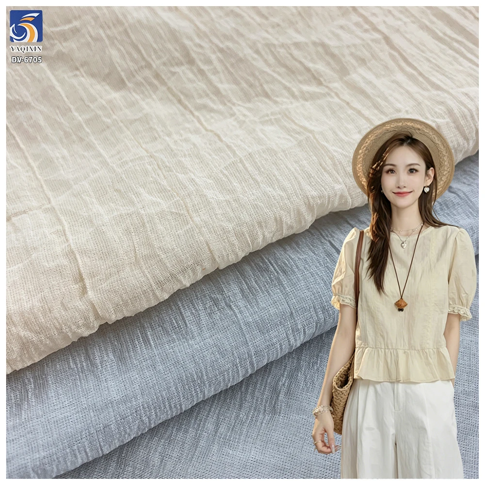 DV-6705 65gsm Lightweight 2026 Lyocell Nylon Crinkle Chiffon Fabric Soft Drape Non-Transparent Dress Blouse Wrinkled Fabric