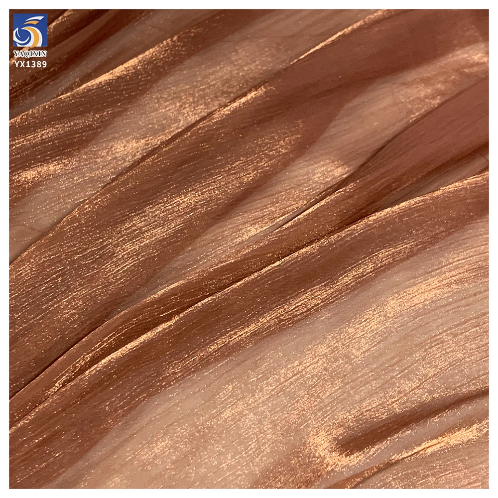 YX1389 Bestselling Polyester Coffee Brown 50gsm Glossy Smooth Crepe Organza Fabric for Making Woman's Dresses - 图片 2